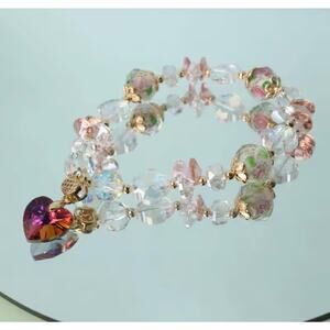 Pink Swarovski Beaded Heart Charm Bracelet